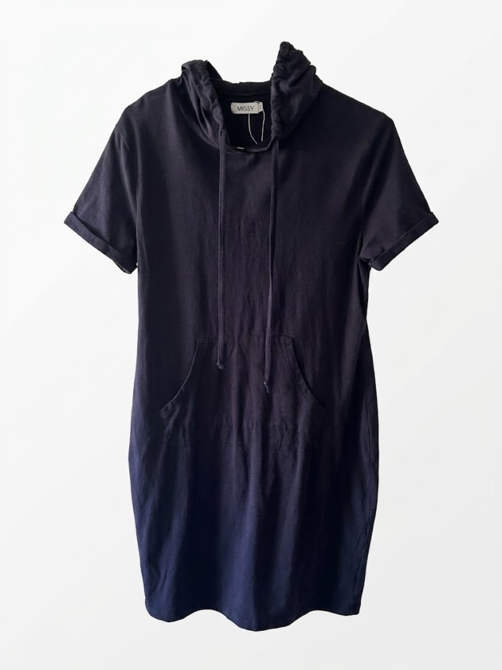 Missy Short Sleeve Navy Blue Hoodie Dress